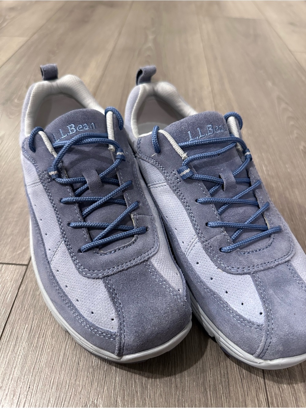 LL Bean Womens Suede Walking Shoes Blue Lace‎ Up Athletic Sneakers Comfort